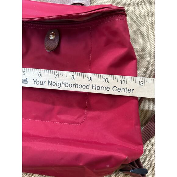 Longchamp Le Pliage Original Backpack Brown Red Nylon Leather Travel Bag Logo - Picture 8 of 15